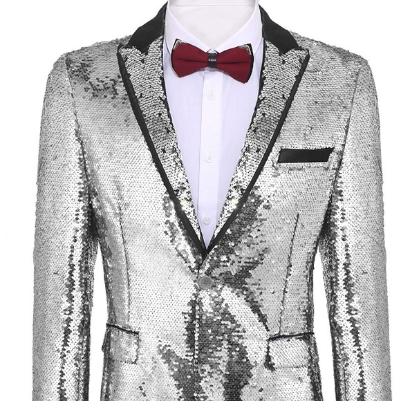 silver sequin tuxedo jacket